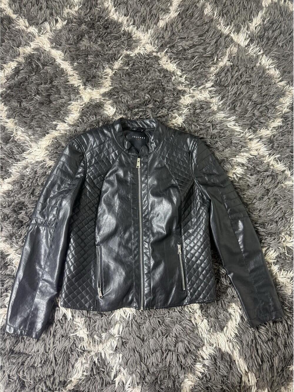 Therapy By Lane Crawford  Women’s Black Studded Crop Faux Leather Jacket Sz L